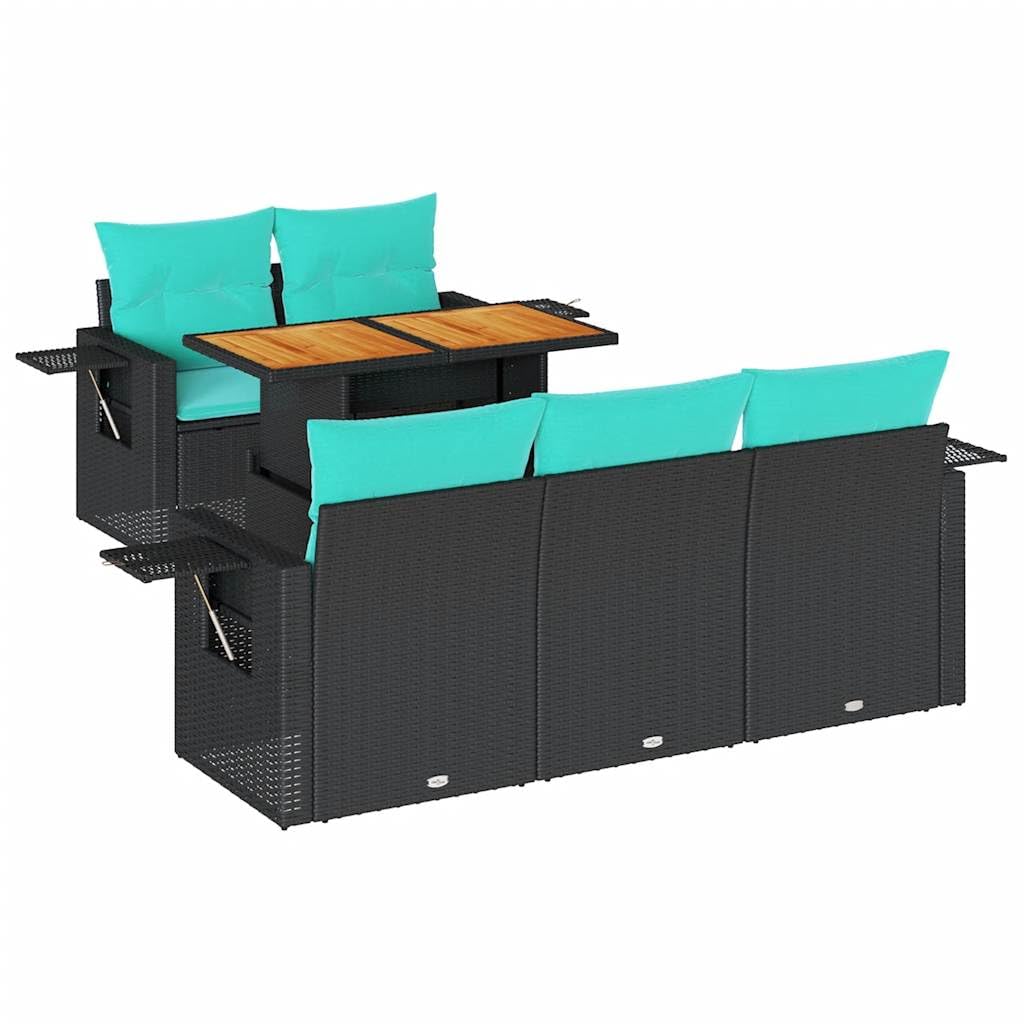 Juego de muebles de balcón de polirratán negro, 6 piezas, 100 x 55 cm, altura regulable, 110 kg, capacidad de carga para balcones pequeños, terraza y jardín