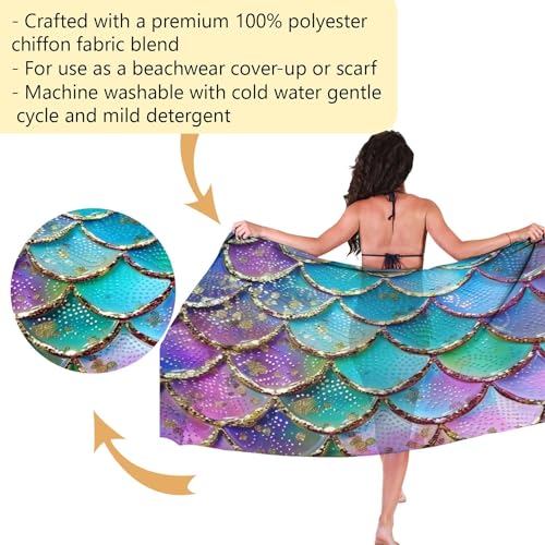 Mermaid Swimsuit Cover Up Womens Sarong Beach Mermaid Cover Ups for Women, Chiffon Mermaid Bathing Suit N24