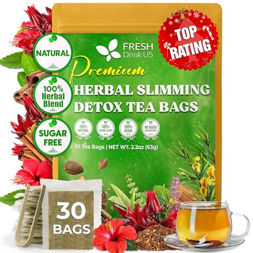 Image of FreshDrinkUS, 30 Tea Bags Herbal Tea - Caffeine-Free Herbal Tea with Rooibos, Turmeric & Hibiscus - Loose Leaf Blend for Daily Rituals and Clean Living - Vegan, No Additives