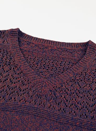 Image of SHEWIN Women's Sweaters Casual Long Sleeve V Neck Crewneck Lightweight Crochet Pullover Sweater Tops
