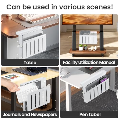 Image of Desk Side Storage - Organize Your Home Office Essentials with this Under Desk Laptop Mount and Hanging Desk Organizer (White)