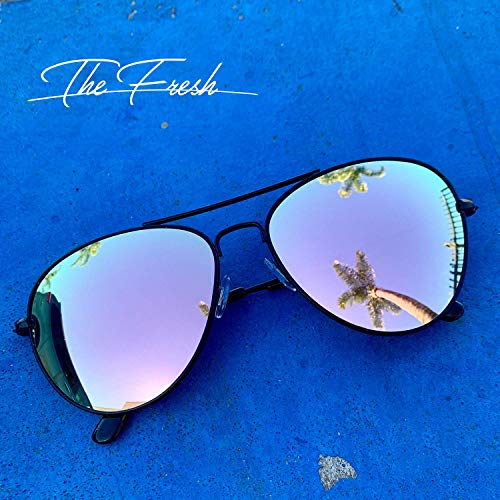 Image of The Fresh Classic Aviator Sunglasses for Men Women, Metal Frame Mirror Lens, Pilot Style, Includes Cleaning Cloth, Pouch