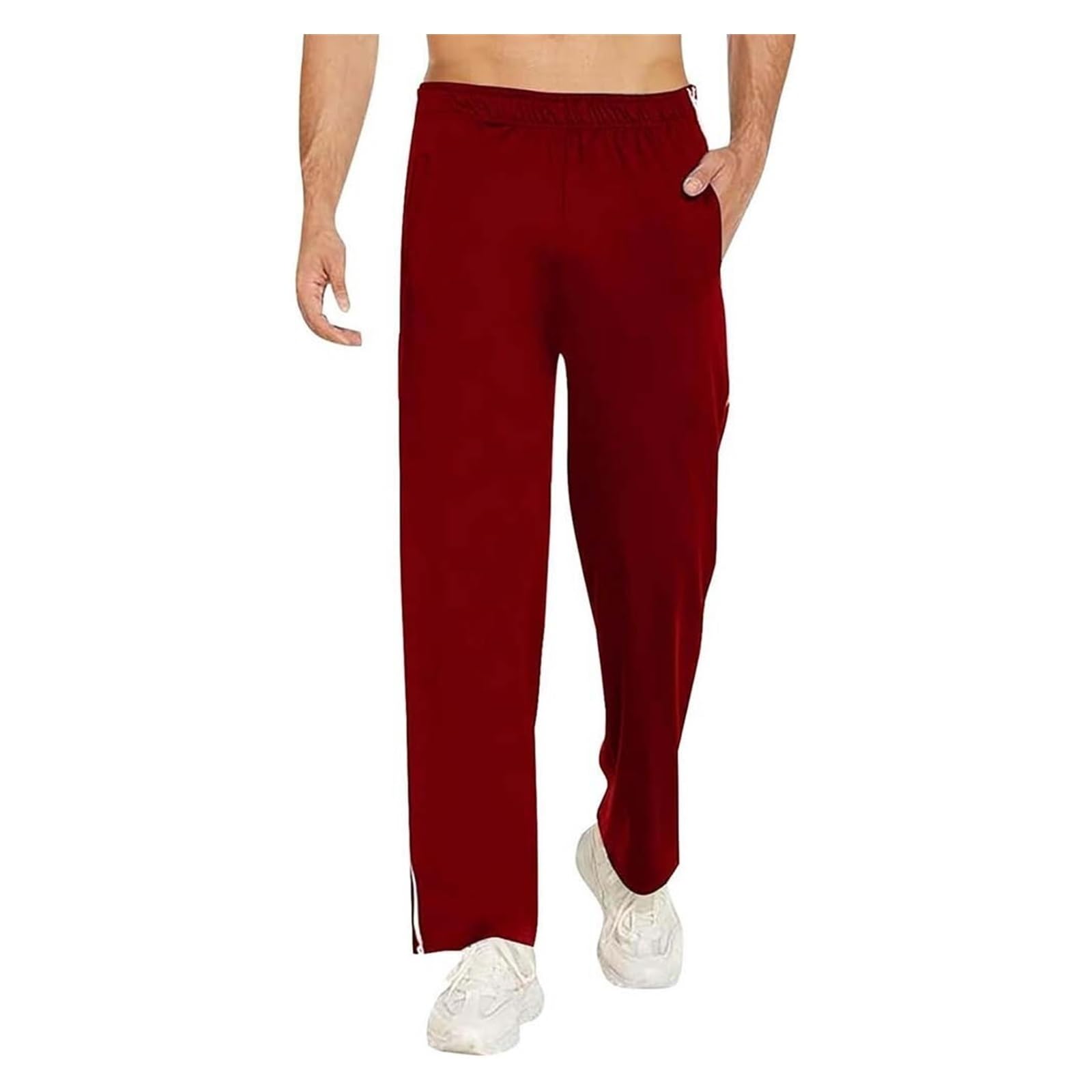 Męski dres treningowy, spodnie do biegania, zdejmowane spodnie do koszykówki, kieszenie na pasek pooperacyjny z zamkami błyskawicznymi i bocznymi zamkami błyskawicznymi (czerwony, M)