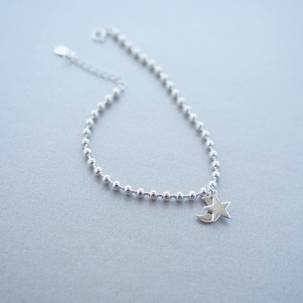 Silber Armband Damen 925,Sterling Silber Verstellbares Armband Runde Perlen Kette Sterne Freundschaftsarmbänder Geschenk S925 Silberschmuck Für Frauen Freundin Ehefrau