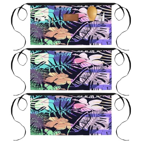 Demi-tablier pour cuisine et pâtisserie à motif plantes tropicales colorées