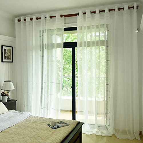 LuVYimO Cortinas traslúcidas de poliéster a rayas multicolor para tratamientos de ventanas, producto terminado, sala de estar, ojales en la parte superior, un panel/blanco/1 unidad (250 x 270 cm) Cover