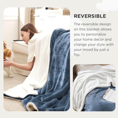 Image of Bedsure GentleSoft Sherpa Fleece Cal King Blankets for Bed, Non-Heated, Thick and Warm Oversized Throw for Women and Men, Soft Fuzzy Plush Large Blanket for Winter, Slate Blue, 112x98 Inches