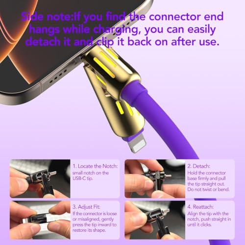 Image of MFish 2-Pack 240W 4-in-1 Multi Charging Cable, Grey+Purple, 6.6FT