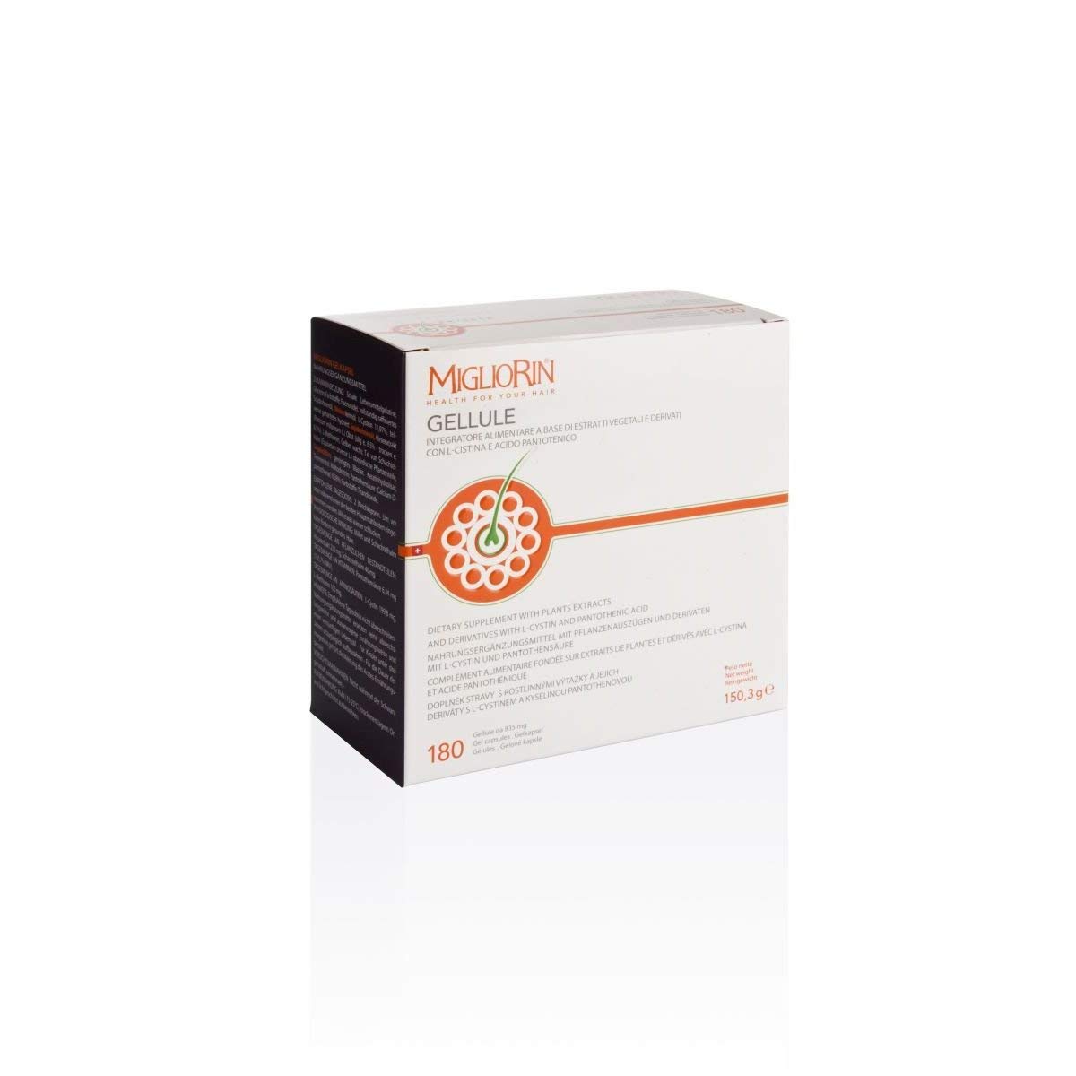 Migliorin Integratore Alimentare per Capelli Unghie, 180 Gellule Da 835 Mg