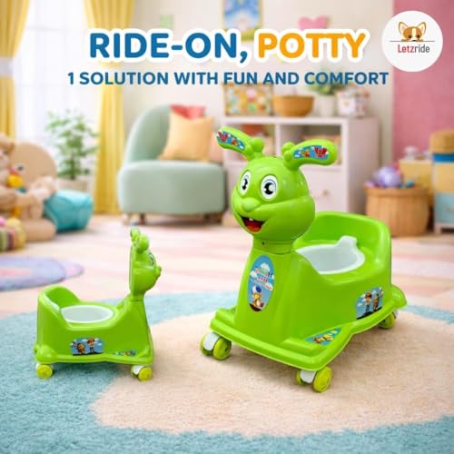Image of 2 in 1 Rabbit Ride On Potty Seat for Kids | Baby Potty Training Seat with Wheels | Ride On Potty Trainer Chair for Boys & Girls | Comfortable Seat, Easy Clean | 6 Months to 2.5 Years (Green)