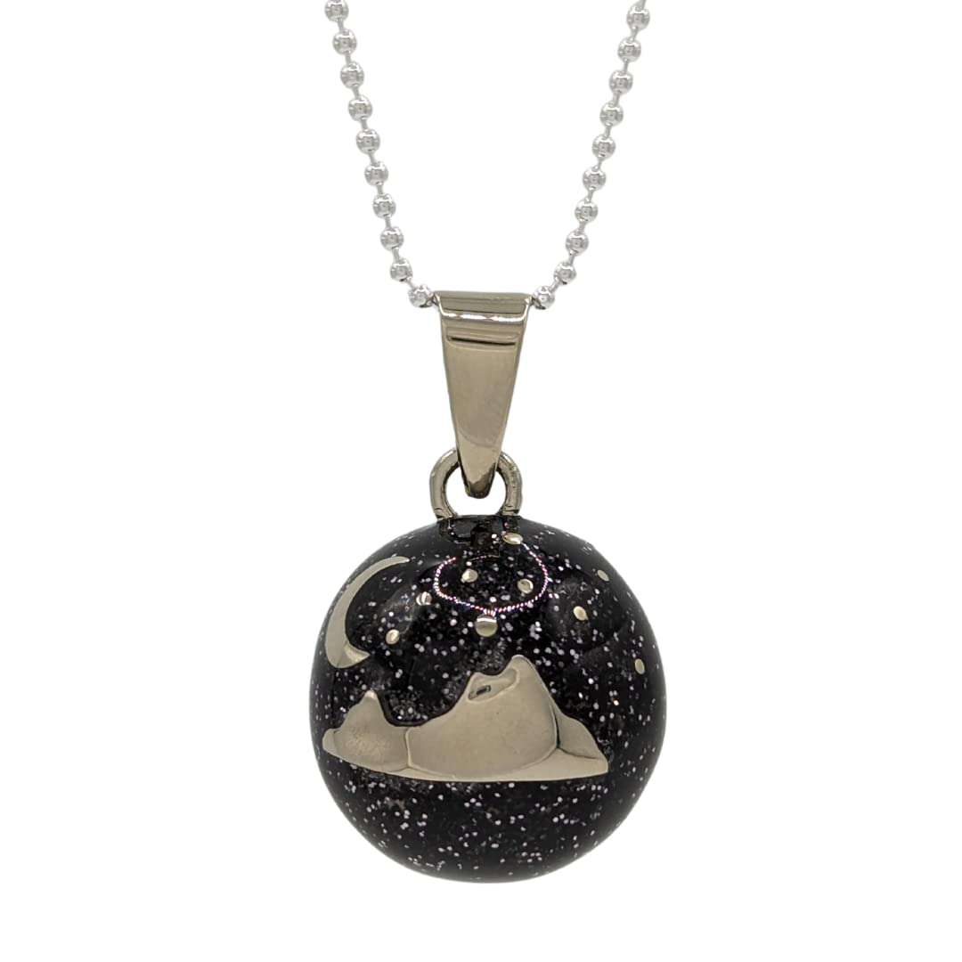 Nature Reflections Moon Over Mountains Caller Chime Ball Necklace, Harmony Ball, Fairy Bell, Angel Caller Chime Bell Jewelry