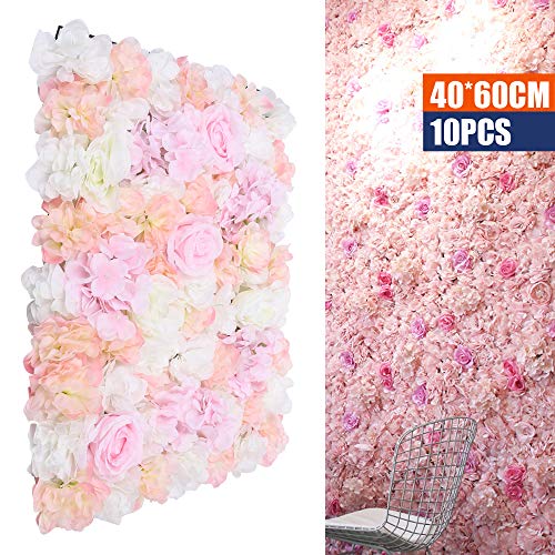10 Pcs Flower Wall Mat,Silk Fabric Wall Decor,Artificial Rose Flower Wall Pink Flower Wall Decor For Decoration Wedding Party Backdrop Decoration #TOP4