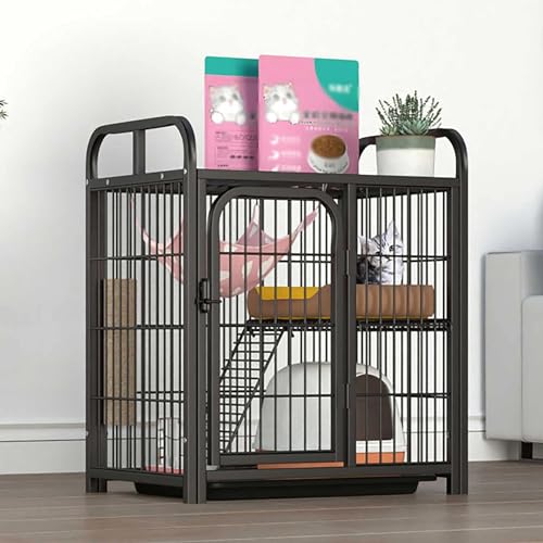 Kanduo キャットハウス 猫ケージ 大型 DIY 猫の囲い 3 段モルモットケージ ドアとはしご付き 小動物フェンス(Black,63x45x76cm)