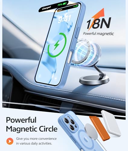 Image of FNTCASE for iPhone 16 Pro Case: [Compatible with Magsafe] Translucent Matte Cases with [Full Camera Protection] [Screen Protector] Military Grade Shockproof Protective Phone Cover - Light Blue