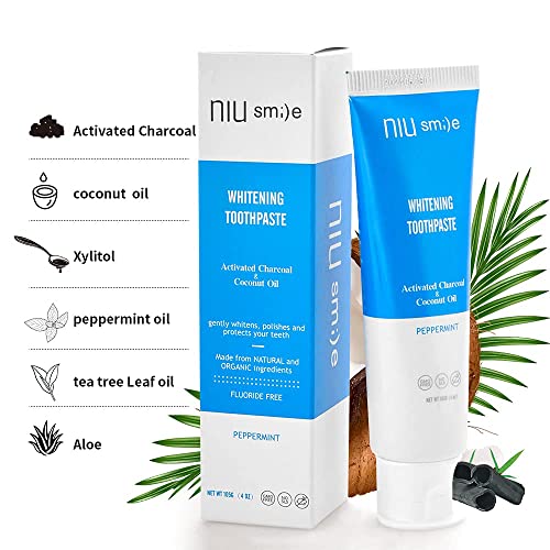 Niusmile Teeth Whitening Toothpaste | Activated Charcoal And Coconut Oil | Natural And Organic | Fluoride Free | Peppermint #TOP3