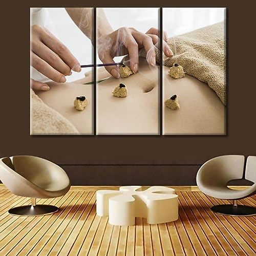 Image of TUMOVO 3 Panels Moxibustion Canvas Wall Art Moxa Moxibustion Posters Paintings for Wall Decorations Nosocomium Artwork Canvas Photo Stretched and Framed Ready to Hang (60 inch Wx40 H)