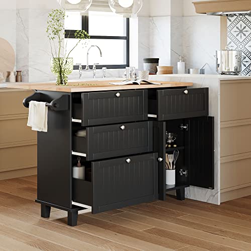 Image of Farmhouse Rustic Dining Table Set with Drop Leaf and 2 Stools,Kitchen Island Set with 4 Drawers,Towel Rack and Storage Cabinet,for Small Places Furniture (Black+Rustic Brown#F)