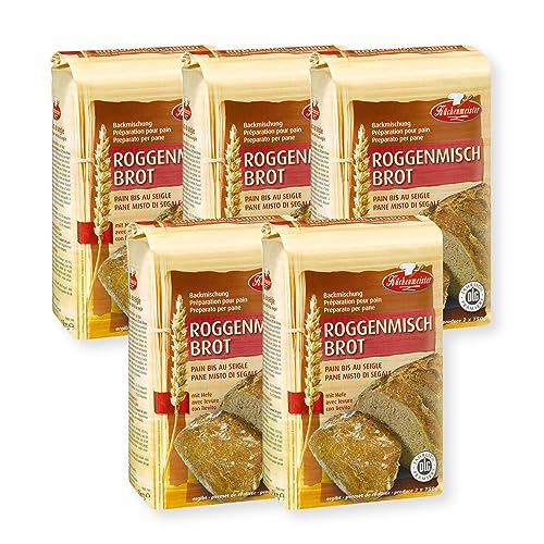 BIELMEIER KÜCHENMEISTER Brotbackmischung Roggenmischbrot 5 x 1000 g I Brotbackmischungen für Brotbackautomat & Ofen I Einfach backen mit Backmischung