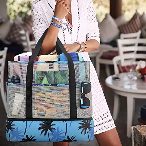 Image of Beach Bag with Cooler,Mesh Beach Bags for Women Sandproof for Pool and Swimming Travel Daily with Durable 8 Pocket