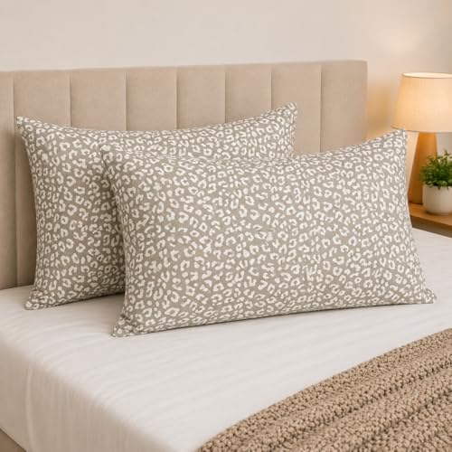 Image of Cotton Pillow Cover Set (1 Pair) | 20x30 Inch | Soft Breathable Cotton Fabric - Comfortable, Durable & Easy Care - 2 Pcs Set |Beige Wild Spot Print