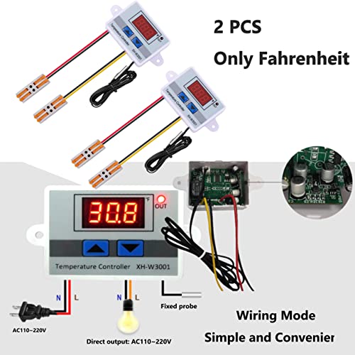 Vgela Ac110~220V 1500W Xh-W3001 ℉ Temperature Controller With Waterproof Probe And Quick Connector(2 Pieces) #TOP4