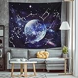 Diseño: tapiz de estrellas negras con patrón psicodélico y imaginativo. Colores vivos e imágenes claras.