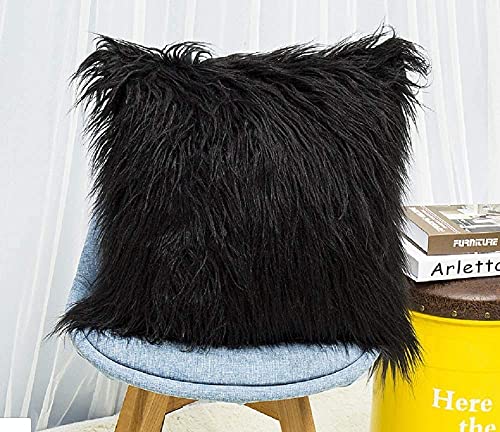 Ewolee Pillow Case 2 Pcs Faux Fur Throw Cushion Cover, 18 x 18in Decorative Pillows Covers Sofa Cushion Covers for Bed Home Car(Black)