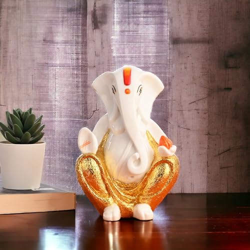Image of Creating Ambiance Polyresin Marble Ganesh Idol, Vinayaka Statue | Auspicious Ganpati Murti For Living Room & Home Decor - Ganesh Idol For Diwali (8 Inches),Multicolour