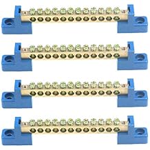 Quluxe Terminal Bus Bar Terminal Block Brass Wire Screw Terminal, 12 Positions Screw Brass Terminal Grounding Strip Bus Bar Block Pack of 4