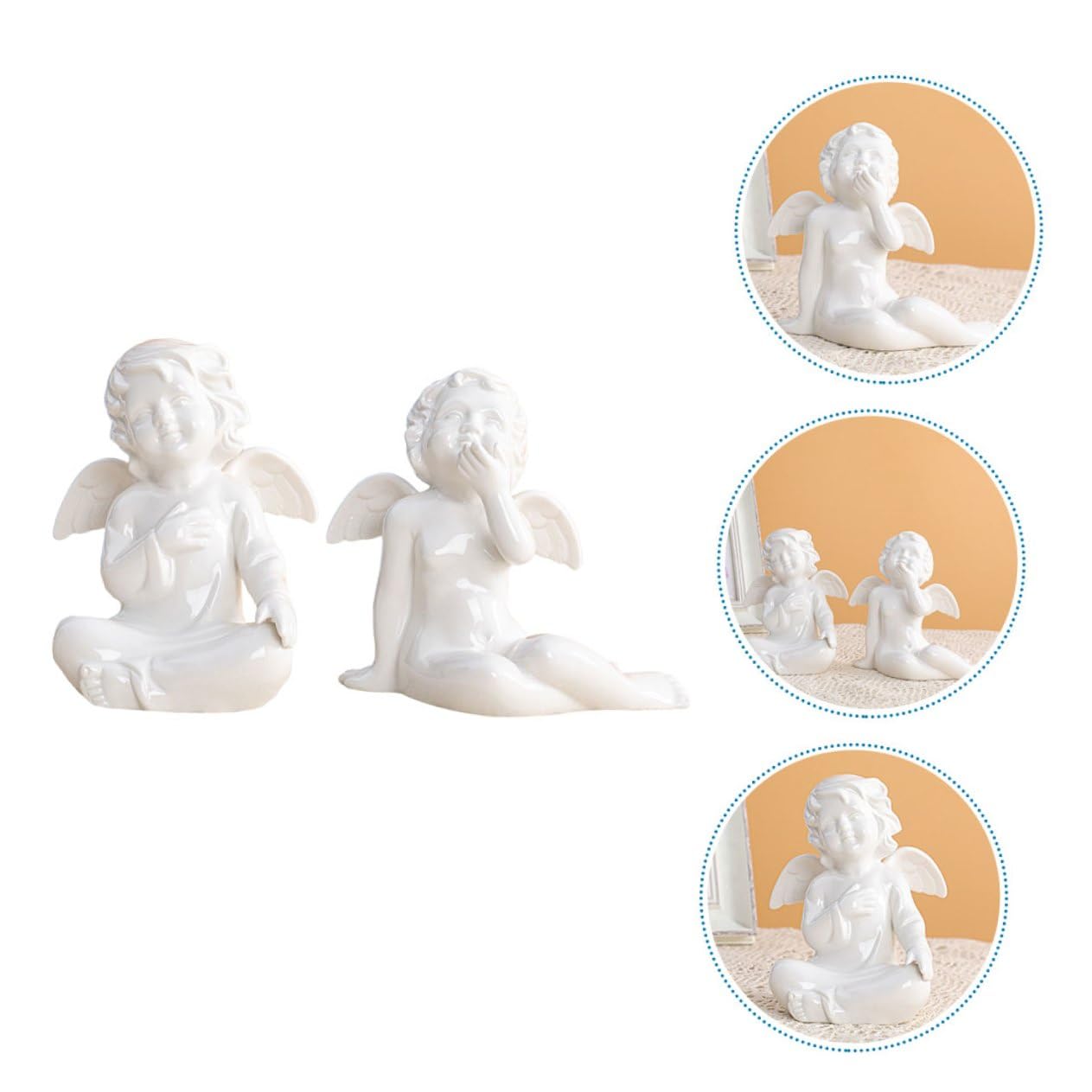 INOOMP Keramik Engel Figur 2 Stück Tischdeko Skulptur Stabile Wohnaccessoires für Hochzeitsfeier und Geschenk