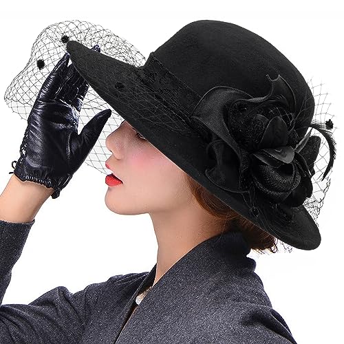 La mejor selección de Bombines para Mujer los mejores 10. 41 Sombrero de Fedora de bolos con velo de ala flexible para mujer, gorra de fiesta de la iglesia, estilo clásico de los años 20, elegante sombrero de fascinador, pequeño, Negro -,...