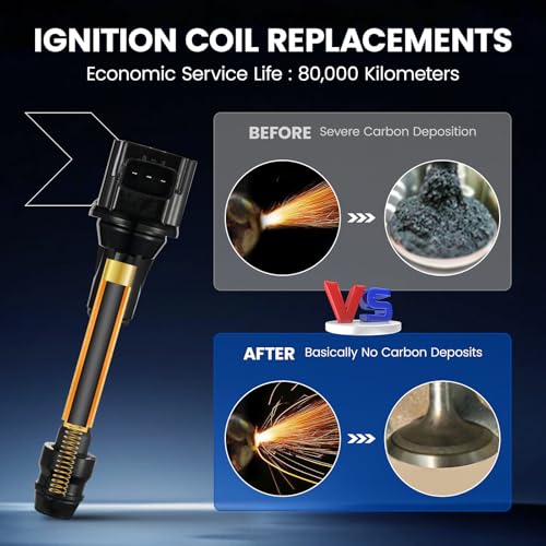 Image of Set of 4 Ignition Coil Pack UF350 Compatible with Nissan Altima Sentra X-Trail XTrail 2.5L L4 2002 2003 2004 2005 2006 2007 Replaces C1398 5C1395 22448-8H315 22448-8H310 22448-8H300 uf-350