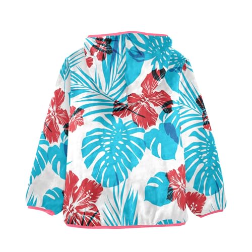OTVEE Hibiscus Flowers Blue Leaves Kids Hoodie Jacket Fall Spring Full Zip Warm Outwear Coat2