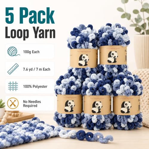 Image of Loop Yarn 5Packs,Shenlin Chunky Chenille Yarn for Hand Knitting Baby Blanket,Machine Washable Polyester Fluffy Thick Bulky Yarn for Scarfs,Craft Projects