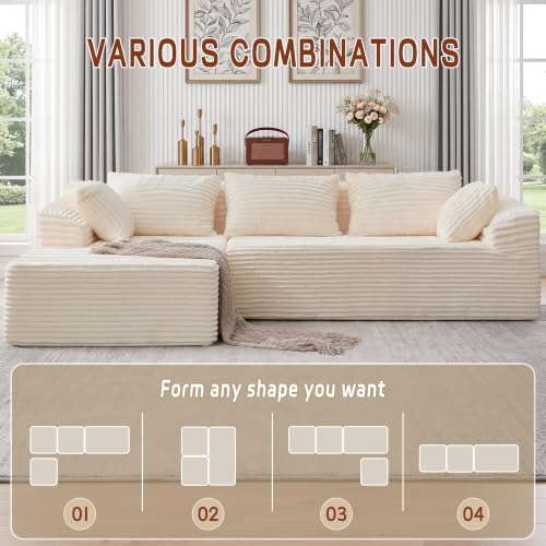 Image of Korser 108 inch L-Shaped Modular Sectional Sofa with Chaise, Boneless Comfy Corduroy Fluffy Couch with Deep Seat and Side Pockets, Flexible Module Combination for Living Room, No Assembly, Side Pockets