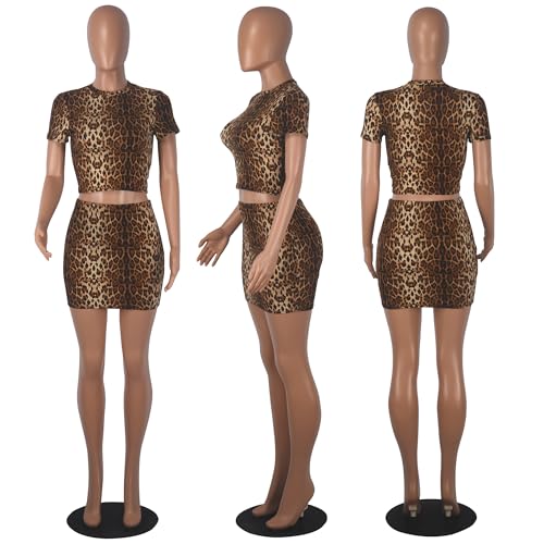 Image of PORRCEY Women Sexy Casual 2 Piece Leopard Cheetah Print Mini Dress