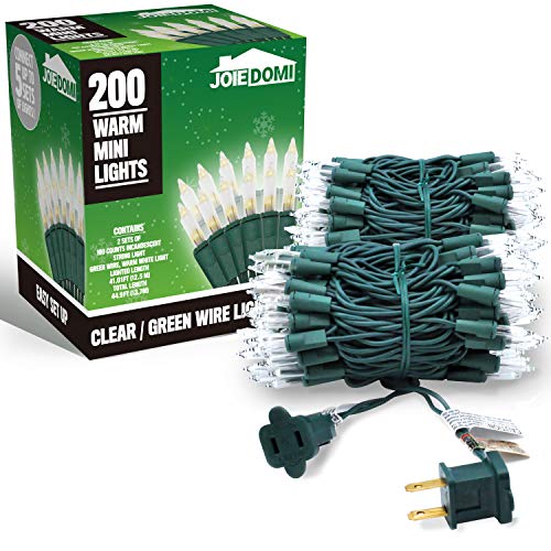 100 Counts Clear Green Wire Christmas Light Set of 2, Warm White Lights for Indoor or Outdoor