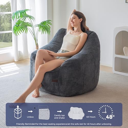 Image of MAXYOYO Bean Bag Chair, Bean Bag Sofa with Filler, Cozy Living Room Chair for Adults and Kids, Stuffed Floor Sofa for Bedroom Dorm Reading, Dark Grey