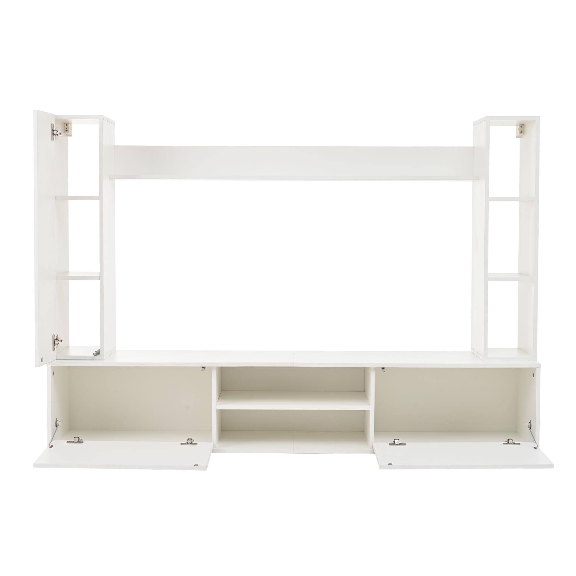 TIZZ Set da parete per TV, 180 x 35 x 33,5 cm, con vetrine (set completo, 4 pezzi), supporto per TV, mensola e 2 mensole da parete, set di mobili da soggiorno, TV in piedi e sospeso, TV fino a 80