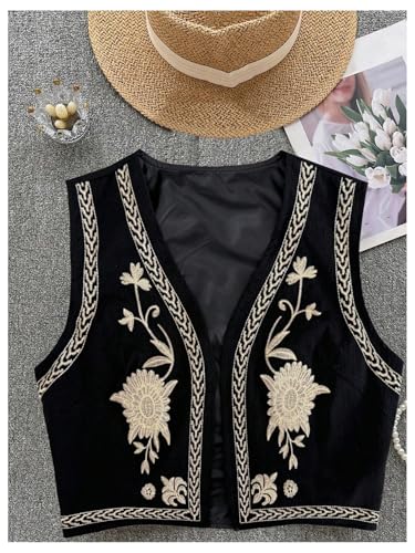 Verdusa Women's Cowgirl Vest Western Outfit Linen Vest Embroidered Boho Tops3