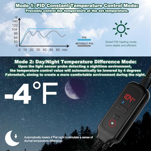 Image of DXOPHIEX 5.5 inch Reptile Heat Lamp Fixture with Dimming Thermostat | Reptile Light Fixture Max 100W,Thermostat with Temperature Controller for Bearded Dragon,Turtles,Snake and Lizard Terrarium