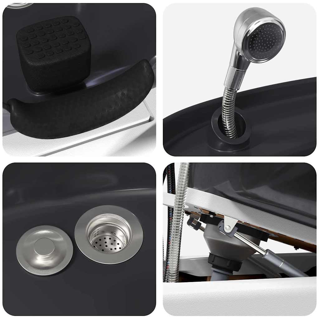 vidaXL Silla de Shampoo Manual y Negro 136 x 60 x 92 cm PVC, Silla de Shampoo Ajustable, Asiento Moderno, cómodo para estilistas, diseño Minimalista