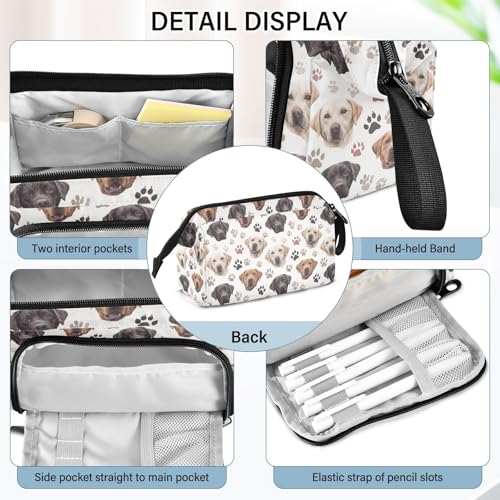 Image of Funny Labrador Dog Large Capacity Pencil Case Pen Bag Pencil Pouch, Kids Printed Pencil Case with Handle Canvas Zipper Pen Pouch for School Office College Ideal Start Graduation Gifts
