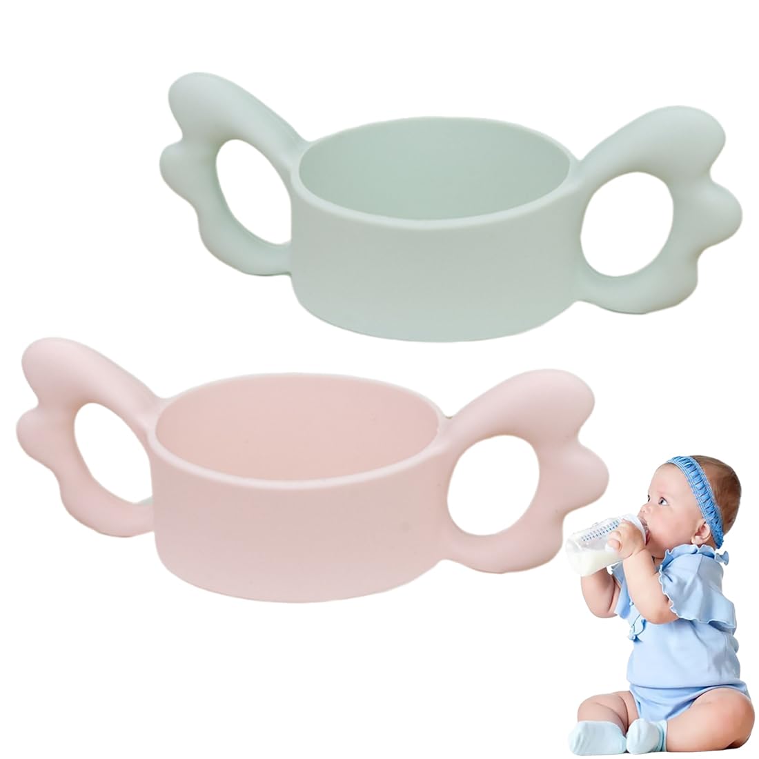 Set di Manici per Bottiglie in Silicone a Due Pezzi, Manico per Bottiglia, Manico per Biberon, Manico per Bottiglia a Bocca Larga (Diametro esterno superiore a 5,5 cm)