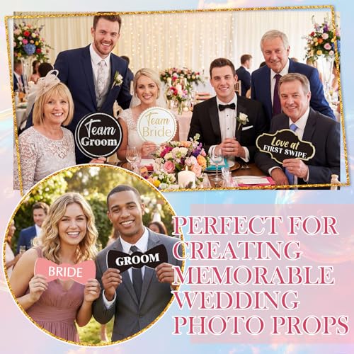 Beeveer 24 Pcs Wedding Photo Booth Props Bulk Wedding Props Kit Party Supplies Photoshoot Selfie Accessories for Bachelorette Weddings Baby Shower Party Decorations - Thumbnail 6