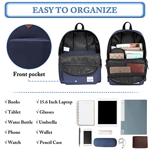 VASCHY School Backpack, Ultra Lightweight Backpack for Men Women Bookbag for Kids Teen Boys Girls Navy - Thumbnail 4