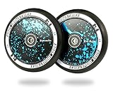 Root Industries 110mm AIR Stunt Trick Scooter Wheels (Pair) - - Kick Push Scooter Tires - Pro 110mm Freestyle Urethane - Fit Most Setups - 24mm x 110mm - Bearings Installed (Black/Blue Splatter)