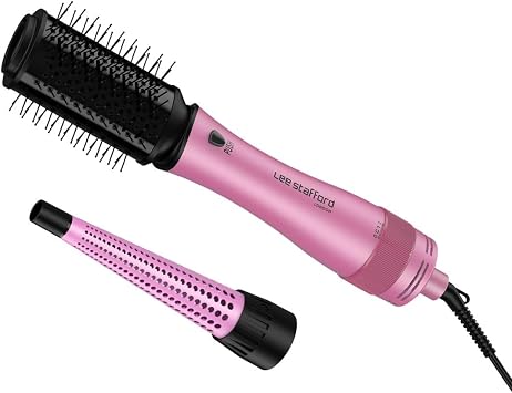Lee Stafford Hair Dryer Blowdry Brush | Wet to Dry Round Air Styler - Blow Drying, Curling, Straighten, Best Thermal Hotbrush Tools, Adds Shine & Volume, 2 Interchangable Attachments