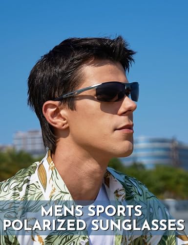 Image of BIRCEN Polarized Anti-Glare Sunglasses for Men: Lightweight Metal Wrap around Sun Glasses UV Protection for Driving Fishing