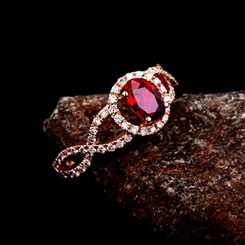 WSX Real Gold Ruby Halo Ring for Women Lab Created Oval Ruby Diamond Engagement Wedding Infinity Ring for Bridal Set4